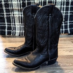 Vintage Black Leather Cowboy Boots